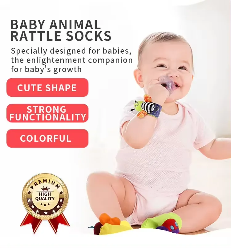 Hot sale 2024  Popular Animal Children Infant Newborn Toy Plush Wrist Rattle Baby Foot Socks From Vietnam
