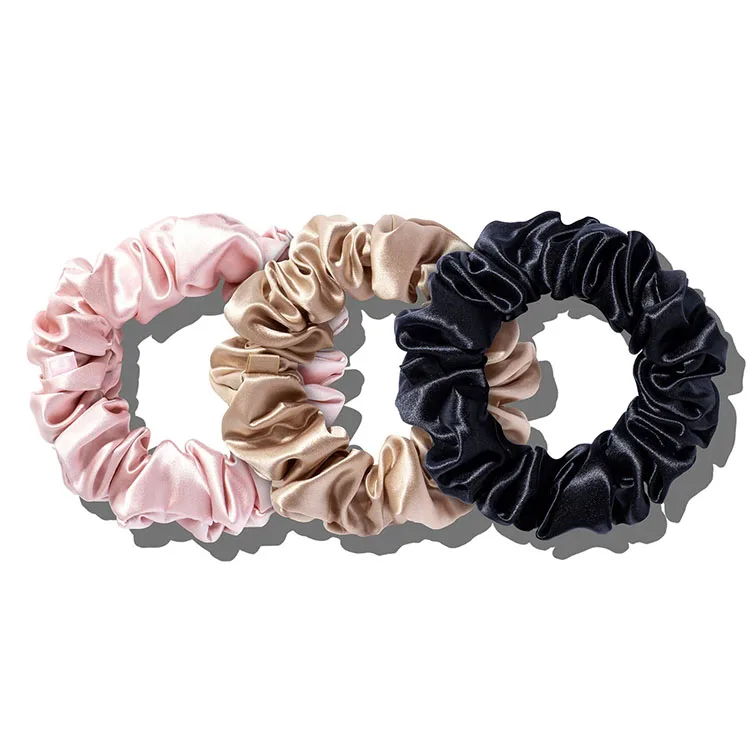 Wholesale women solid color mulberry silk scrunchie set hair ties ring Custom 100% mulberry silk hair scrunchies