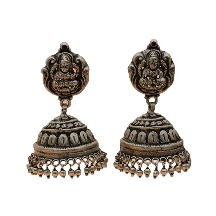 Vintage Style Temple Motifs Indian Jhumka Earring Handcrafted in Oxidized Silver Plated Women Party Wear Earrings at Best Price