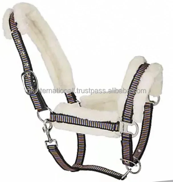 High quality Premium Mink Fleece padding Nylon Horse halter with solid stainless steel rust free adjustable hardware halter