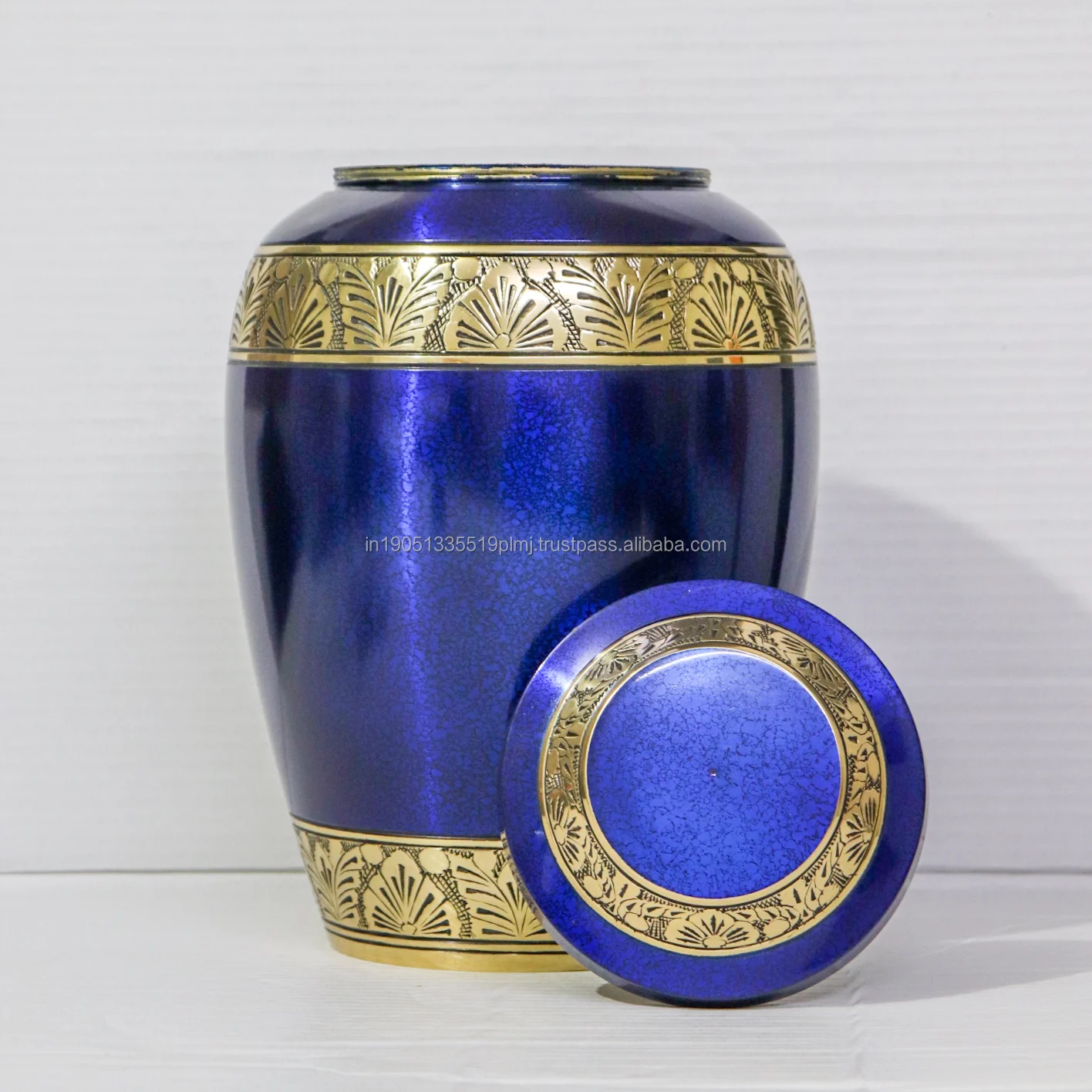 Wholesale Custom Nevy Blue Aluminum Cremation Urn For Human Ashes Handicraft High Quality Engraved Cremation Urn For Adult Ashes