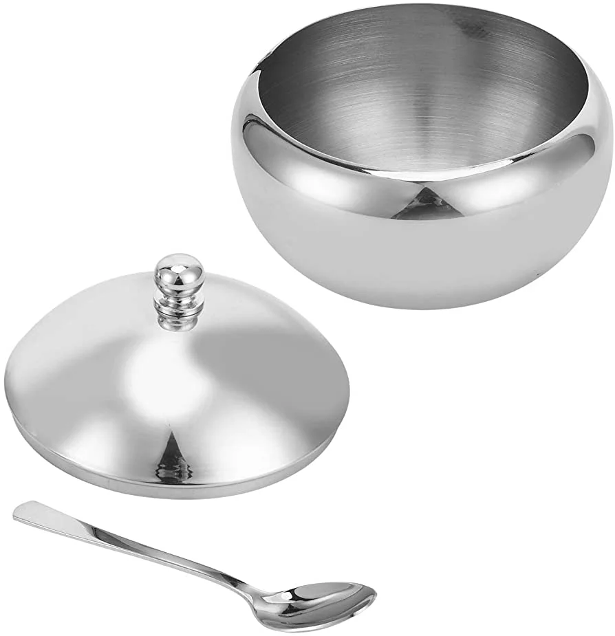 Sugar Bowl Silver metal steel pot Design Sugar Bowl With Spoon Candy Container pot Kitchenware Made In India best For Gift