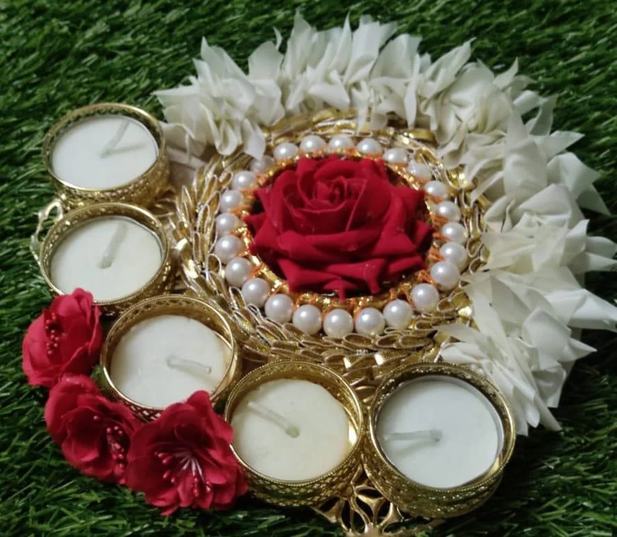 Handmade Marigold Flower Rangoli Decorative Tea Light Holder Candle Holder Diwali Decor Wedding decor Candle Holder