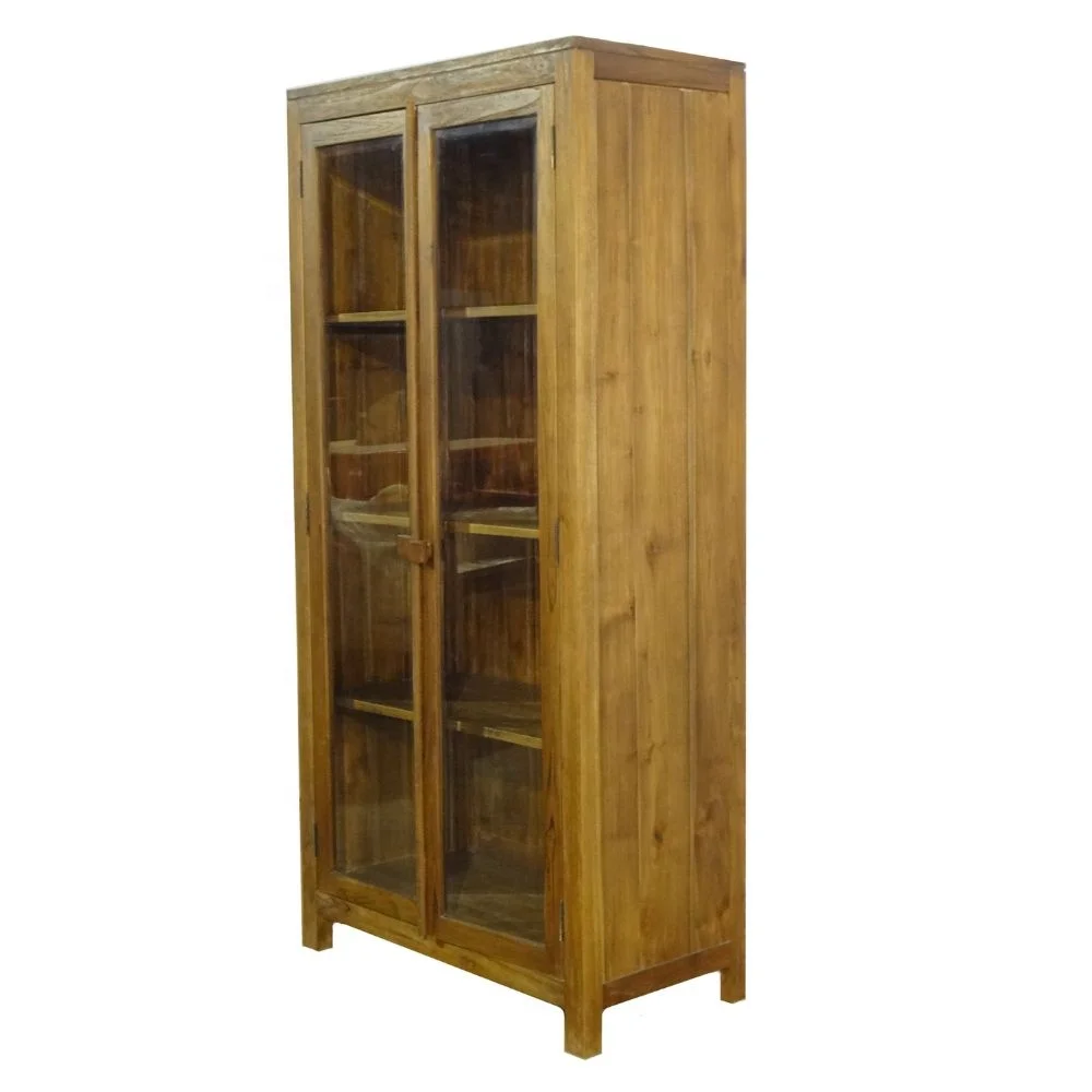 Teak Minimalist Bookcase Indonesia Teak Wood Showcase Design for Interior of Modern Home Office Furniture and Living Room