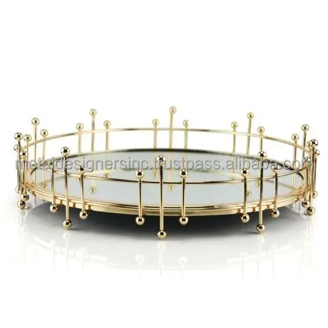 Metal and glass round serving decorative tray kitchenware and tableware tray