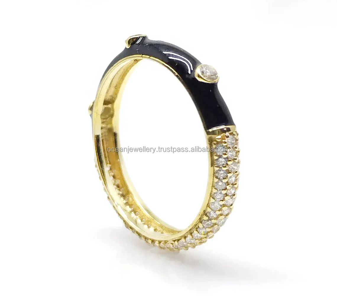 18k Gold Diamond Black Enamel Ring Enamel Diamond Ring Half Eternity Ring For Women