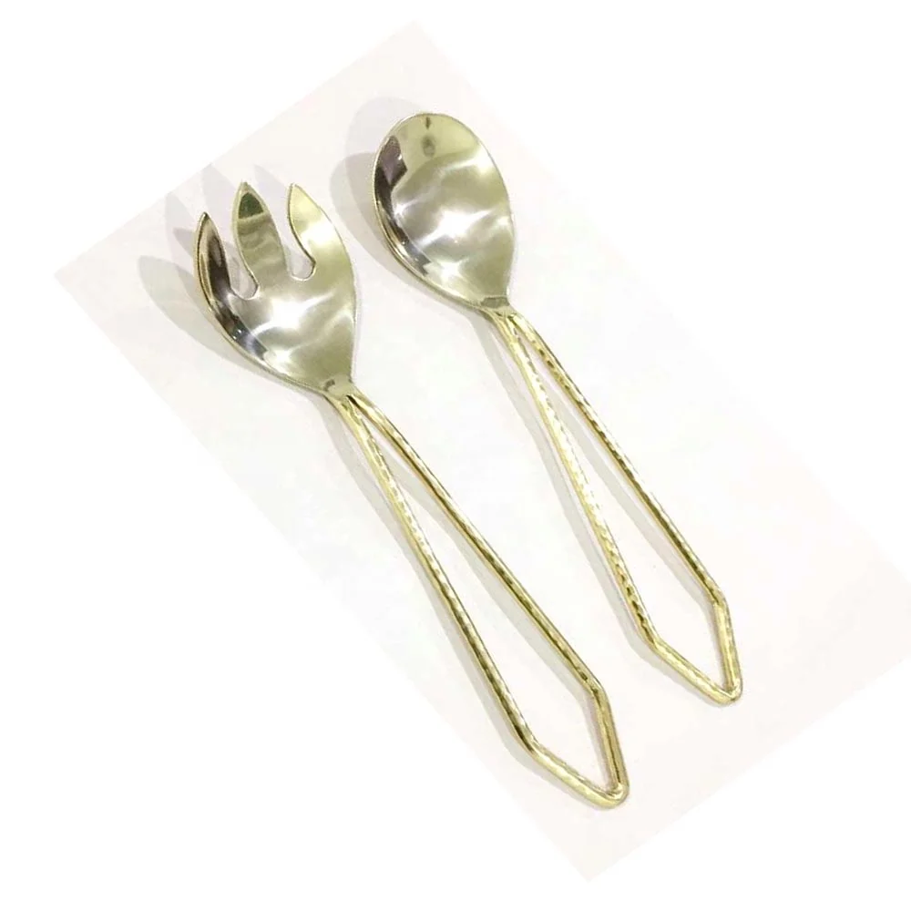 Golden Royal Wedding food serving set Stainless Steel Salad Server With Gold Polished Western Stylish Handmade Handle