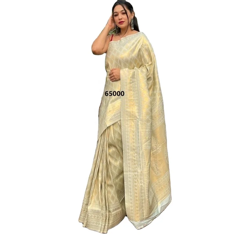 Banarasi silk jacquard saree with blouse women wear ladies party festival soft cotton silk sarees buy wholesale low price 2023