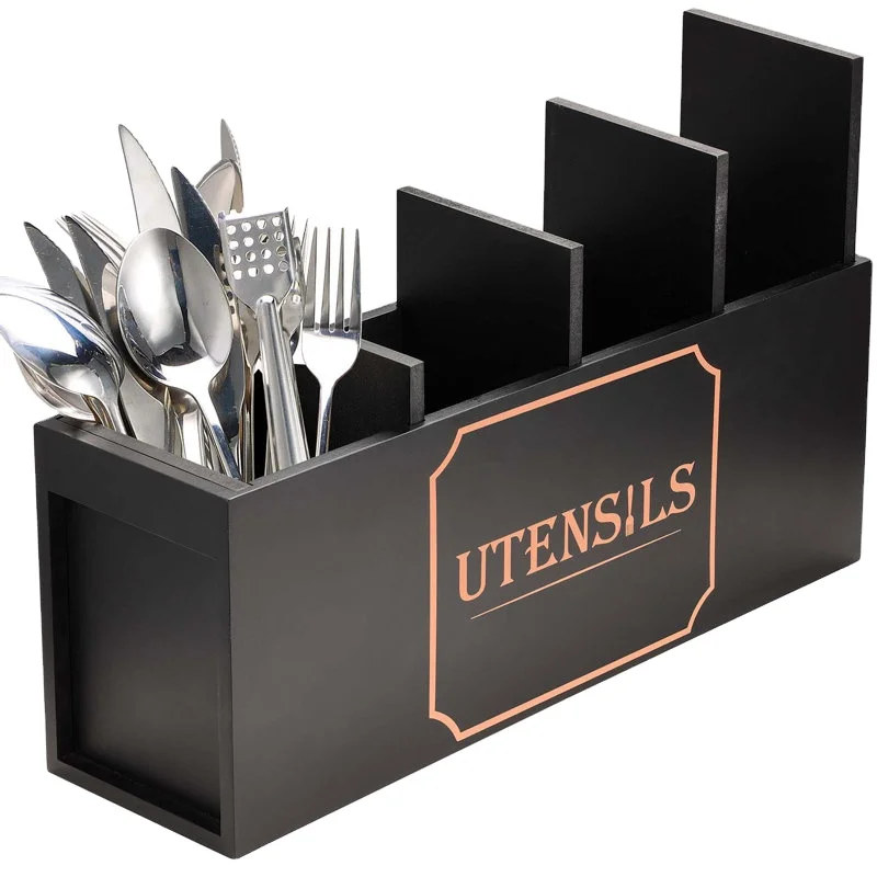 Extra Large Bamboo Utensil Holder 4 Sections Kitchen Utensil Holder Organizer for Counter top Rustic Cooking Utensil Crock 2023
