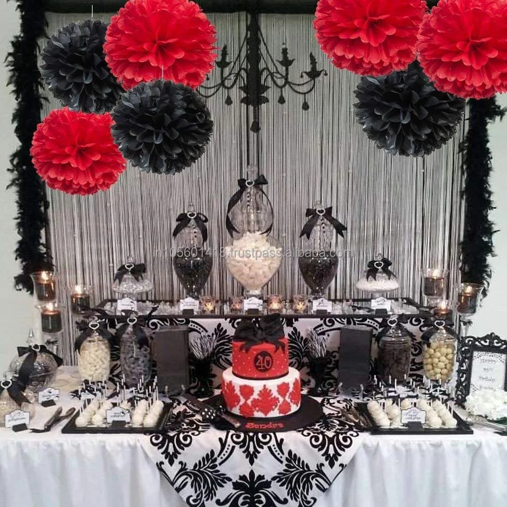 Black and Red Casino Color Tissue Paper Flowers Pom Poms Kits for Theme Party Decoration Ideal from Indian Exporter