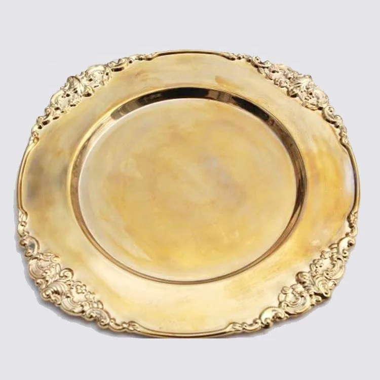 Oval Hammered & Engraved Silver Plated Tray with Gold Border silver plated serving tray with handles