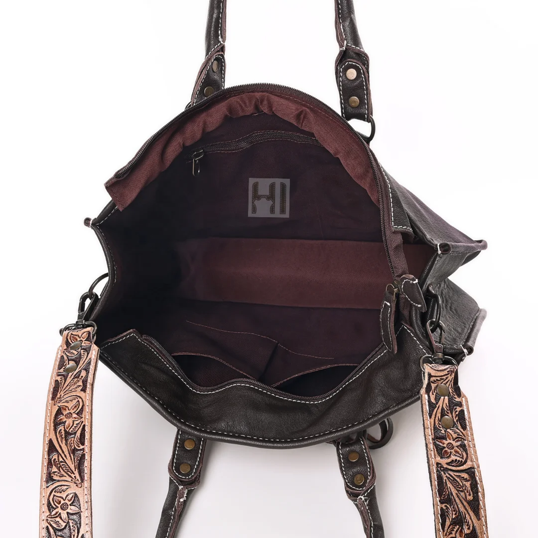 Western Fashion Cowgirl Cowhide Tote Bag with Suede Fringes Hairon Tooled Leather Women Purse for events parties shopping OEM