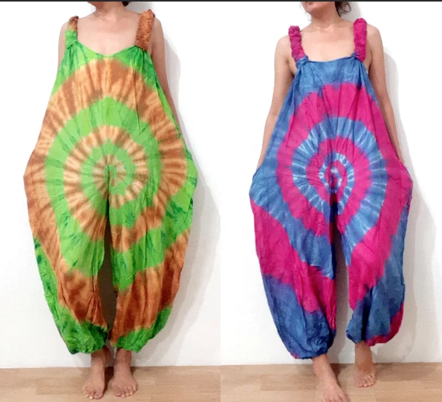 thai HIPPIE BOHO tie dye knot rayon summer maxi romper long jumpsuit pants jumpsuit women playsuits one piece jumpsuit
