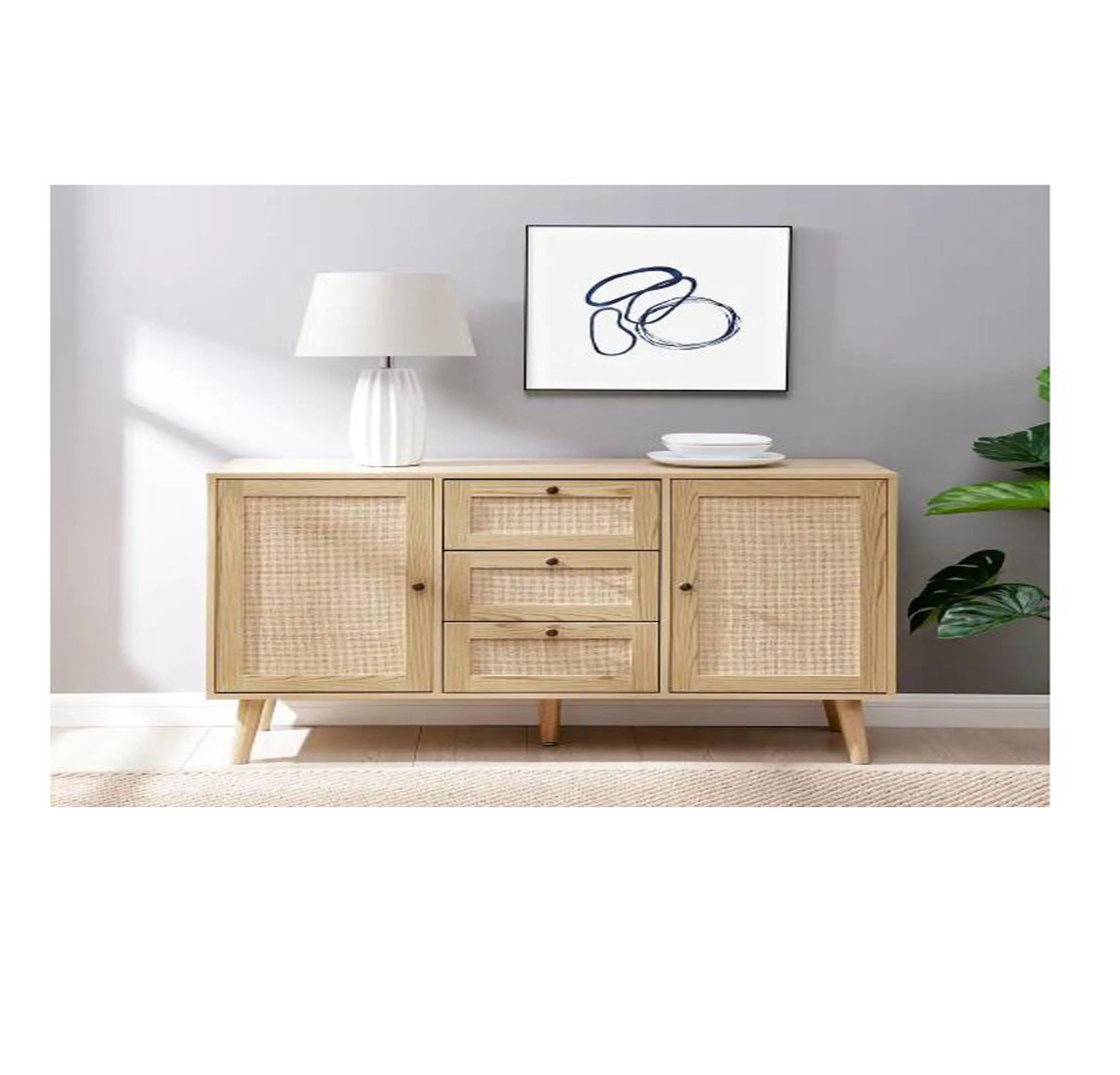 Pure Mango Wooden Natural Wood and Sideboard with 2-Doors and 3-Drawers