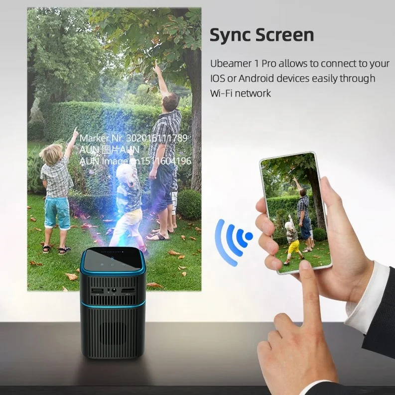 Мини-проектор AUN на Android 9 проектор Ubeamer 1 Pro 4K видеопроектор декодирует домашний кинотеатр лучевой для домашнего телефона 7000 мАч