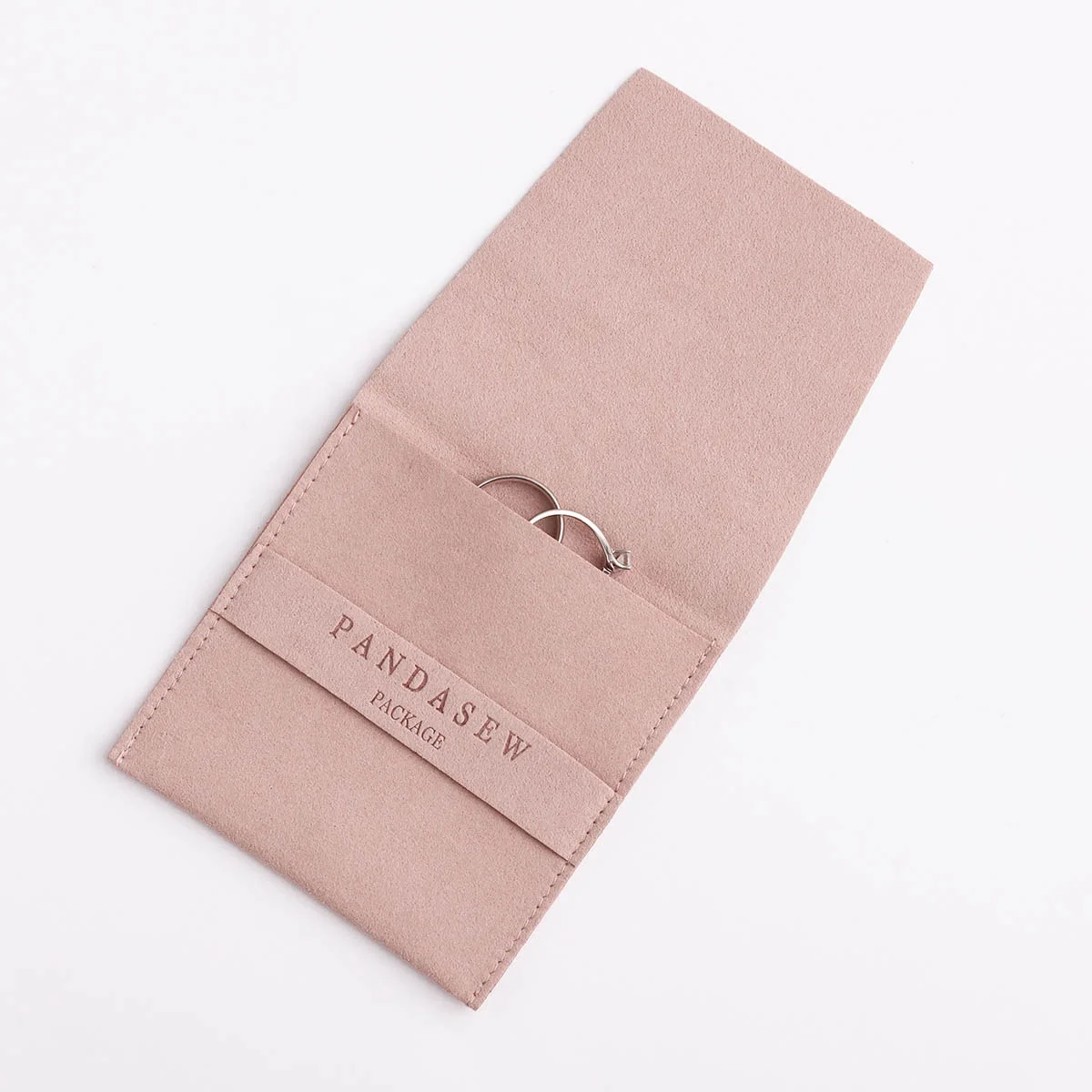 PandaSew Elegant Dusty Pink Envelope Microfiber Jewelry Pouch with Band Custom Logo