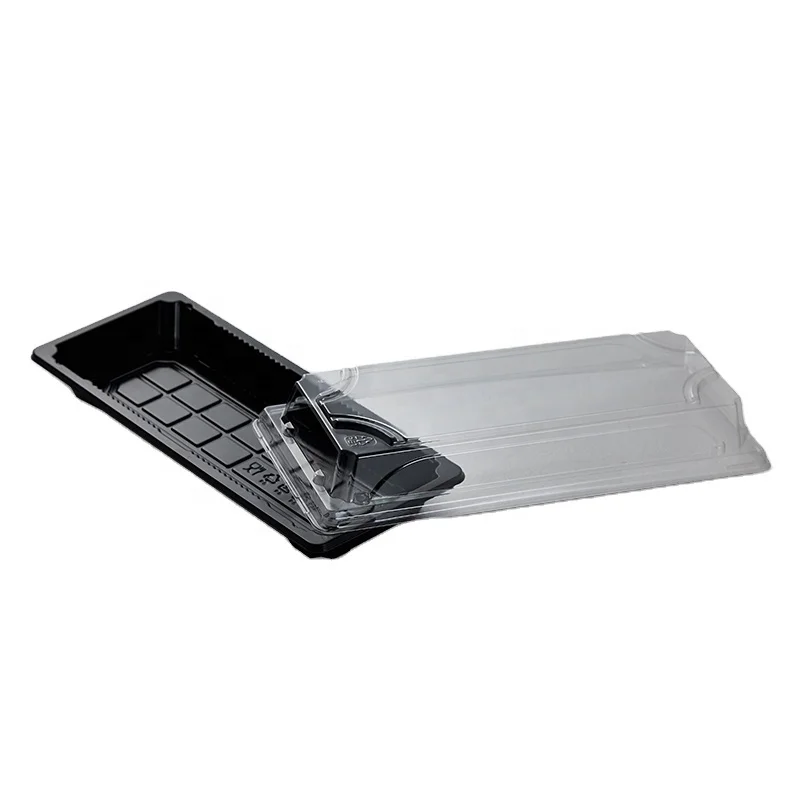 Wholesale disposable black plastic sushi box food packaging tray