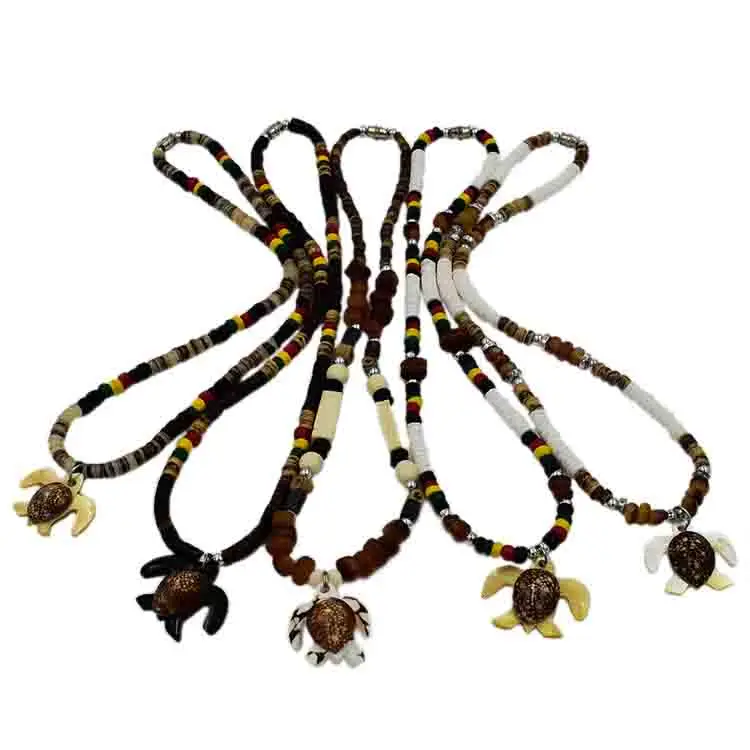 Tribal Style Shell Necklace Handmade Turtle Shell Pendant Necklace Natural Color Coconut Necklace