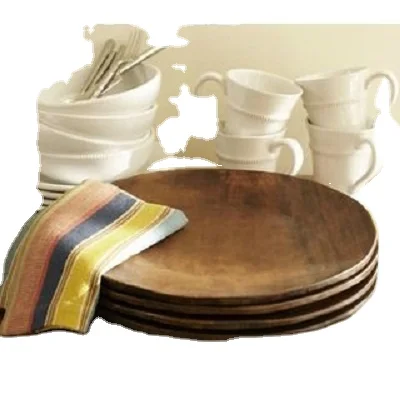 Круглая деревянная тарелка для зарядки блюдо сервировки еды