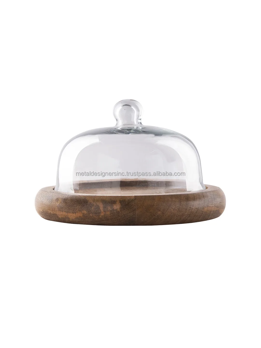 Round Acacia Thick Wooden plate Cake Platter & Cheese Display Plate with Glass Dome Lid for party wedding and other occasion use