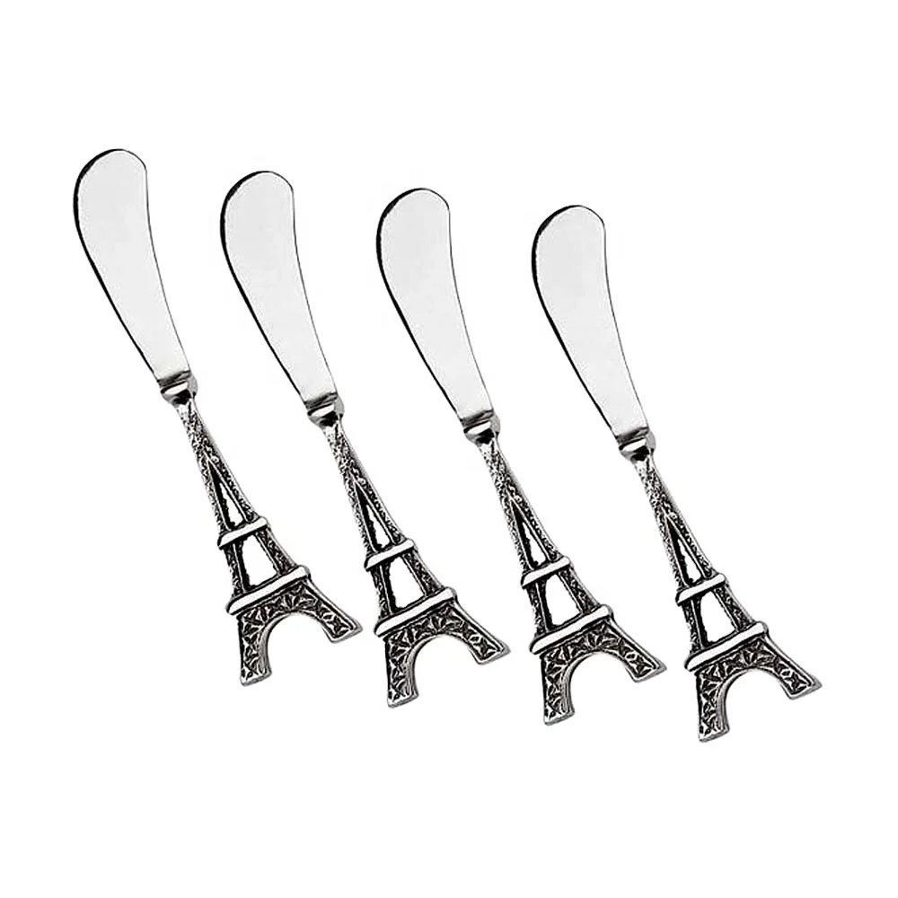 Western Style Rustic Brass Handmade Handle Eiffel Tower Cheese spreader Set cute cheese knives Stainless Steel Cheese Tool