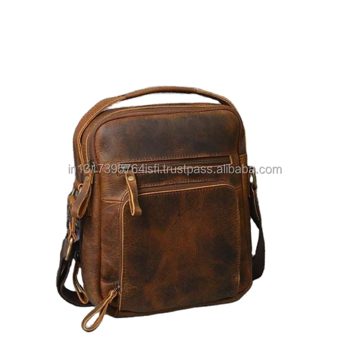 High Quality Real Handmade full grain leather crunch crossbody Western Style  sling bag for wholesale