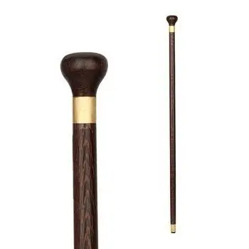 Royal Wooden Walking Stick with Brass Inlay Handle – Handcrafted Wood Cane, Elegant Vintage Design for Support and Style