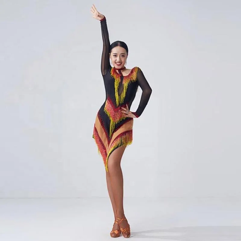L-2124 Best selling sexy Latin dance dress sexy Latin competition Salsa dance dress Chacha Samba Rumba dress for adult