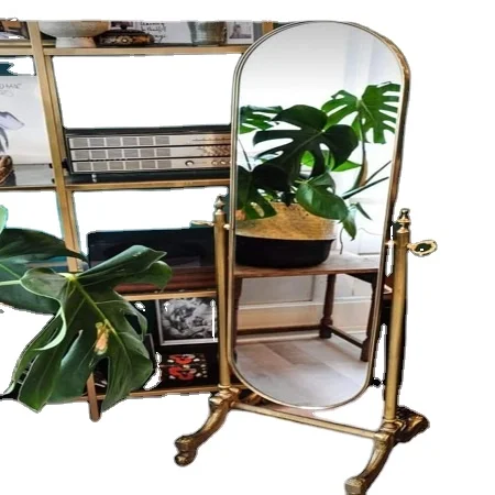 Awesome Standing Mirror For Home Living Room Floor decoration carved door Oval frame bottom Distress Gold finished Metal mirrors