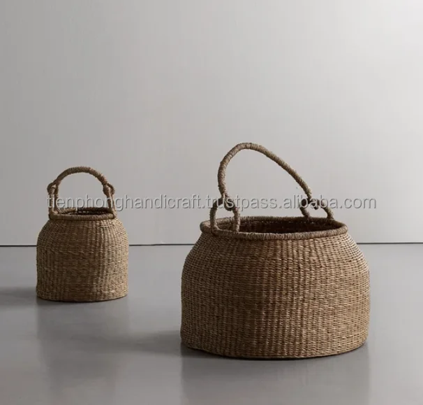 Vietnam wholesale hand woven bolga woven seagrass storage basket with handle new design 2022