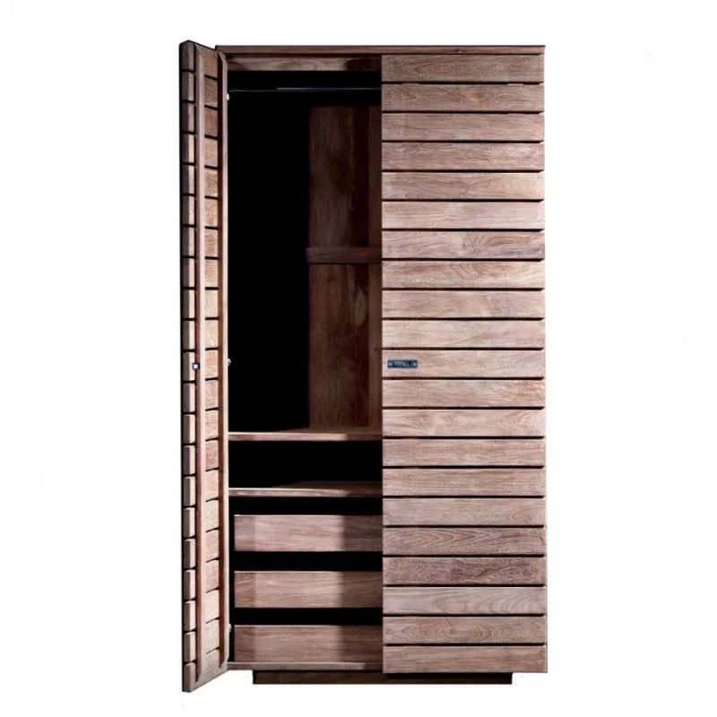 Modern Minimalist Wardrobe Two Doors Solid Wood Clothes Cabinet Wooden Closet for Modern Bedroom Furniture and Hotel Furniture