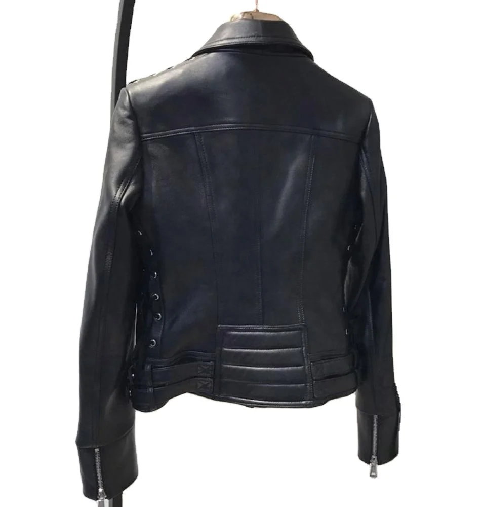 Ladies Black Real Lambskin Leather Coats Large size women Autumn winter New Faux leather jacket plus velvet slim long Ladies