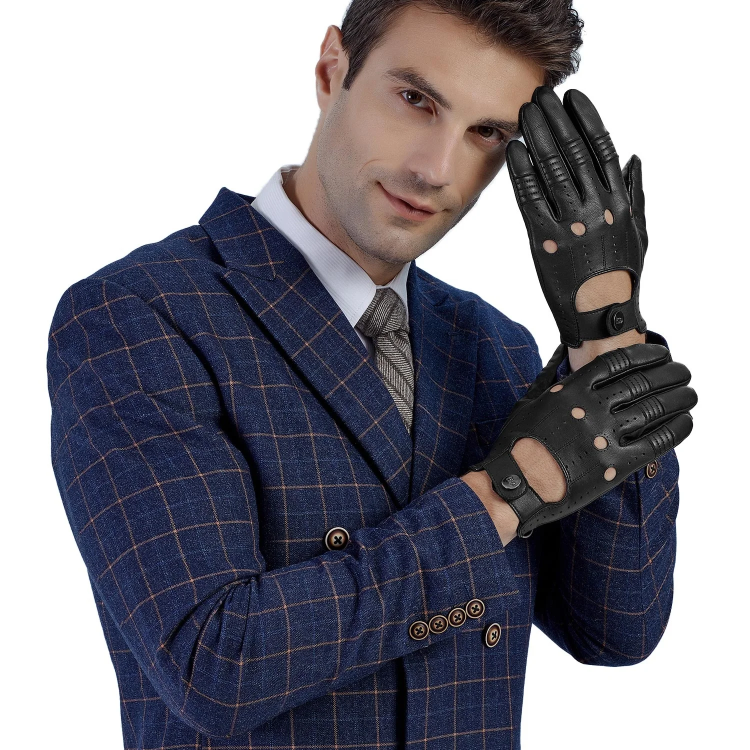 Factory Wholesale Fashion Unlined Black Brown Touchscreen Motorcycle Genuine Lambskin Leather Driving Gloves For Men