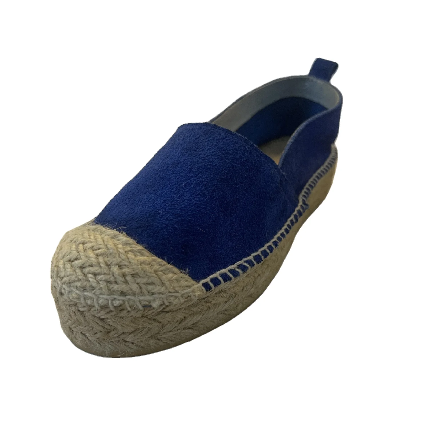 Blue Suede Leather and Braided Jute Espadrilles for Women Double Sole Espadrilles Casual Shoes with Jute Cap Toe Slip On Design
