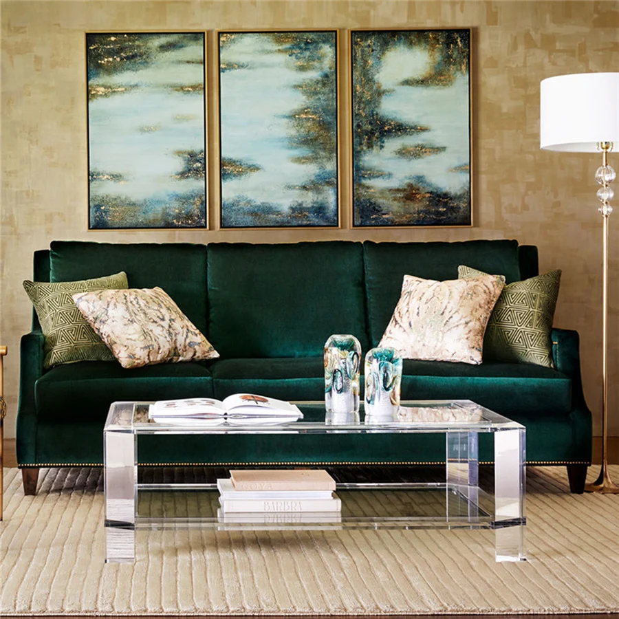 Popular Modern Living Room Hotel Transparent Acrylic Furniture Rectangle Glass Top Lucite Acrylic Coffee Side Center Table