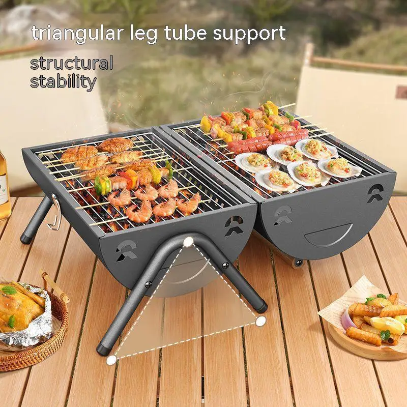 Portable Outdoor BBQ Charcoal Stove Double-sided Camping Stainless Steel Grill charcoal grills