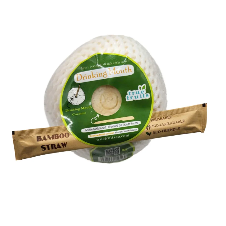 Convenient Fresh Coconut with Bamboo Stick Straw Easy-to-Use Accessory for Enhanced Enjoyment