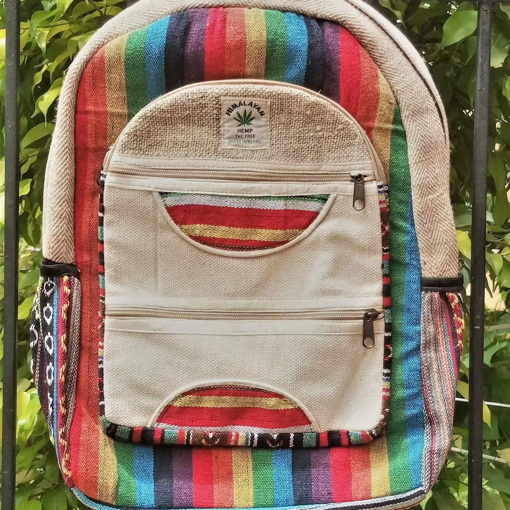 Wholesale Fashion Hemp Backpack with Cotton Lining String Closure Detachable Handle Featuring Character Pattern