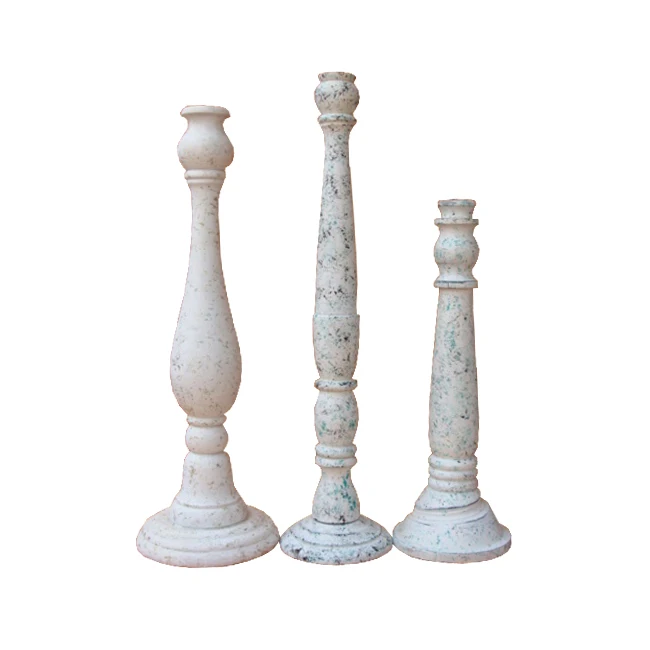 Elevate Home Decor With Set of 3 White Black Marble Antique Mango Wood Candle Holders From Indian Manufacturer & Exporter
