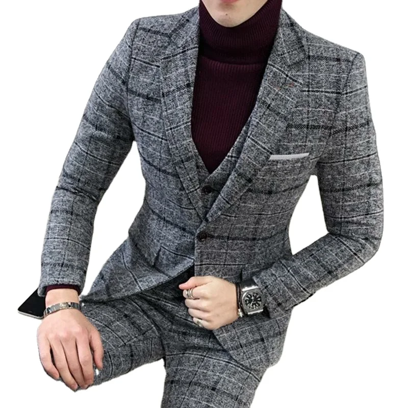 New Arrival Mens Suits Slim Fit 3pcs British Style Wedding Suits Pant Coat