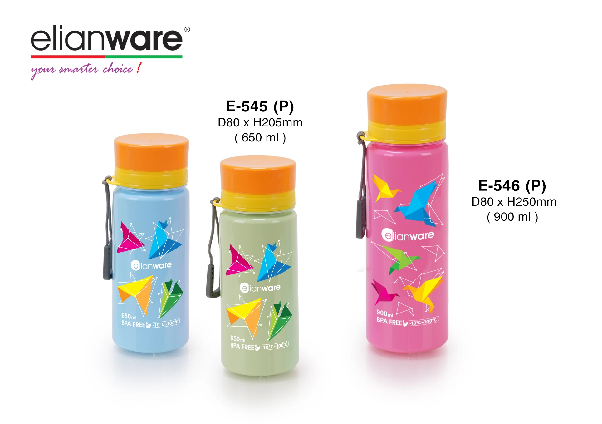 Elianware BPA Free (PP) Plastic Customize Logo Drinking Tumbler High Quality Drinking Water Bottle with String with Handle