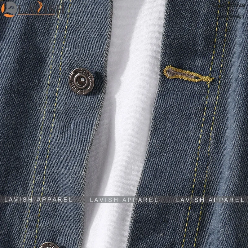 Custom Logo Mens Denim jean Jacket Trendy Fashion Ripped Denim Male Street wear Jackets With Attached Sleeves