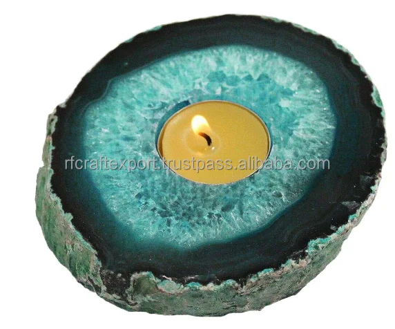 Wholesale Carved Natural Agate Stone Green Jade Crystal Candle Holder Organic Tea Light Decor with Healing Properties