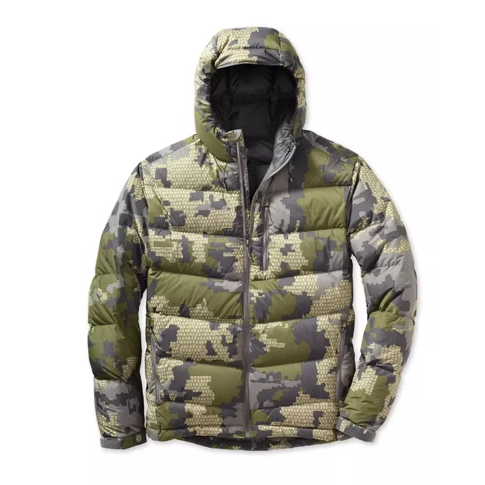 Outdoor Custom Made Design High Quality Jungle Hunting Puffy Jacket Promotional Wild Animal Hunting Down Jacket
