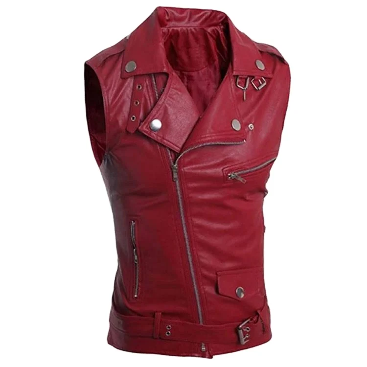 Winter Mens Leather Vest Red High Quality Womens Leather Vests Custom Factory Wholesale OEM