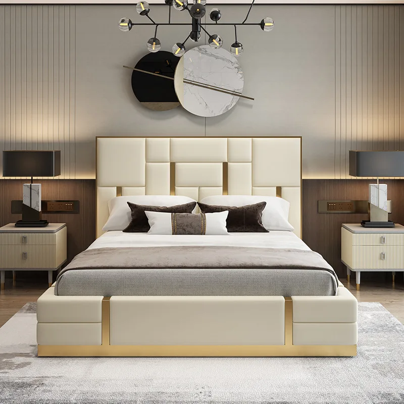 Italian Modern Queen Tufted Headboard King Bed Luxury Bedroom Furniture Set Design King Size Furniture Set Bed Upholstered Beds
