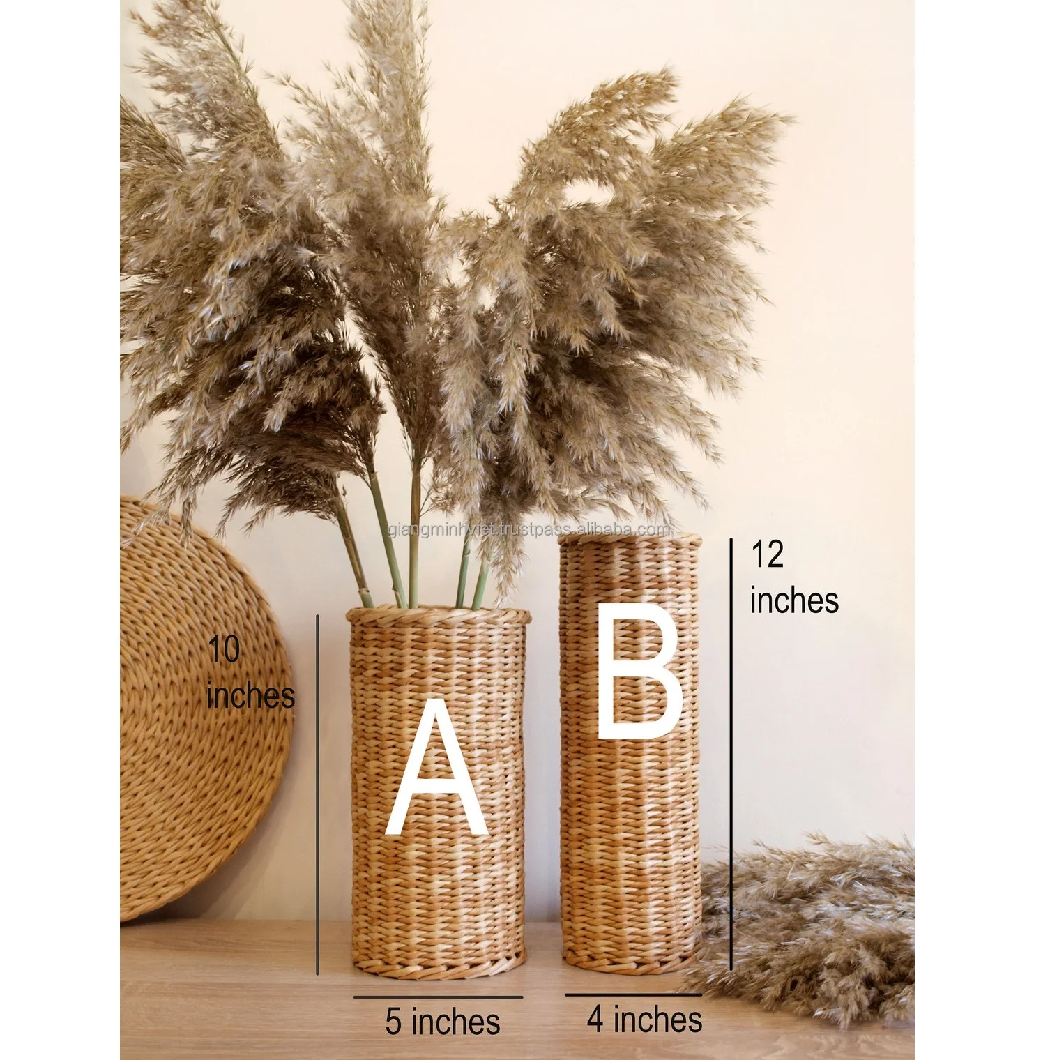 Woven seagrass dried flower vase rattan wicker seagrass vase boho floor vase for home decor