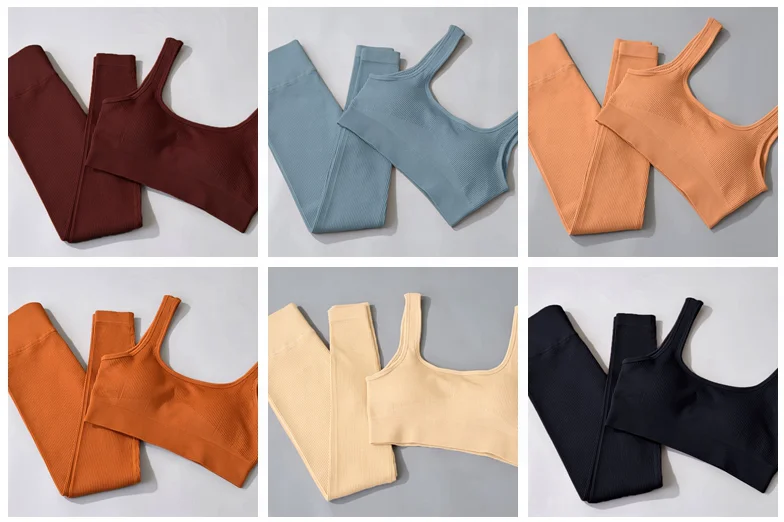 seamless athletic womens ribbed sport suit yoga set sports bra and biker shorts women gym fitness sets