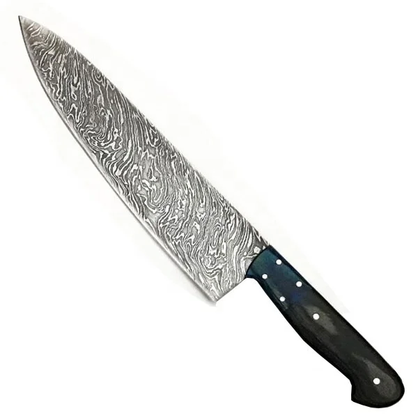 Professional Kitchen Knives Set Damascus Steel Wood Handle Sharp Cut Meat Cooking Santoku Chef Knife Set With Leather Roll