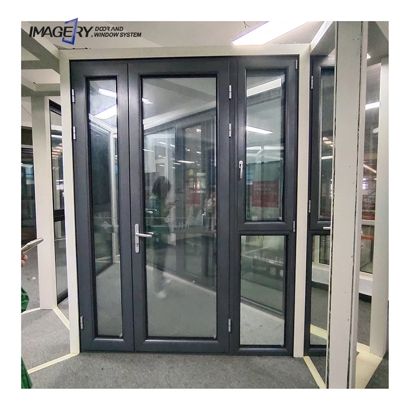 New Arrivals Imagery China Manufacturer Double Tempered Glass Soundproof Aluminum Patio Casement Door with Stainless Steel Mesh